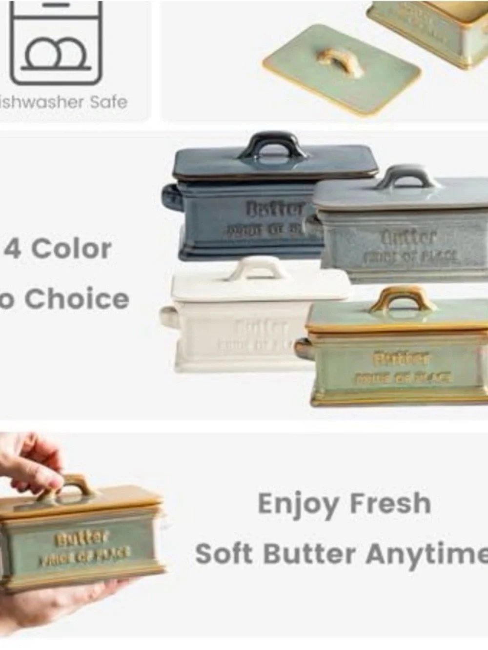 Glazed Ceramic Butter Dish with Raised Lettering